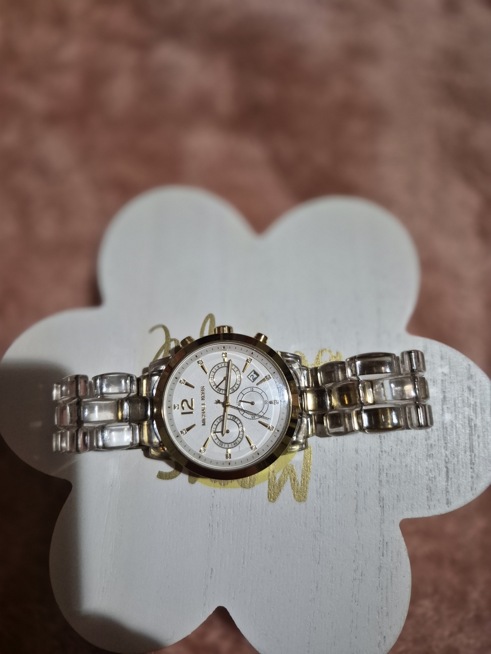 Michael Kors Clear Acrylic and Gold Tone Chronograph Watch - White Dial - Picture 3 of 10